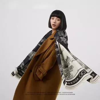 Jacquard Landscape Imitation Cashmere Scarf Women Thermal Wraps Air-conditioned Room Female Shawl Thick Warm Long Muffler Lady 185 65 cm