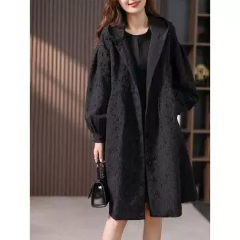 Jacquard Windbreaker Women s Mid-length Autumn and Winter Casual Western Style Loose Jacket High-end XXL