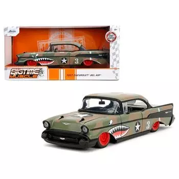 JADA TOYS 1/24 chevrolet bel air 1957 армейский зеленый камуфляж lowrider Bel Air Bigtime Muscle LOWRIDER мини-автомобиль [продукт]