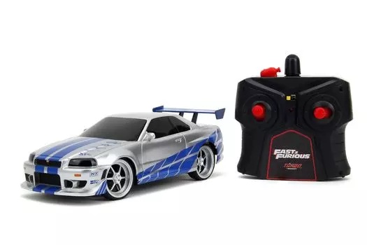Jada Toys Fast Furious 2002 Nissan R34 игрушечные машинки с дистанционным управлением для детей и взрослых и 124 GT-R RC, 2,4 ГГц, серебряный
