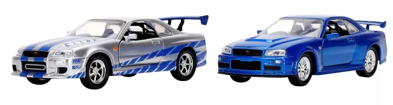 Jada Toys Fast Furious Series Brian Nissan Skyline R34 Silver Blue Twin Pack Готовый продукт и 1/32 F&F и