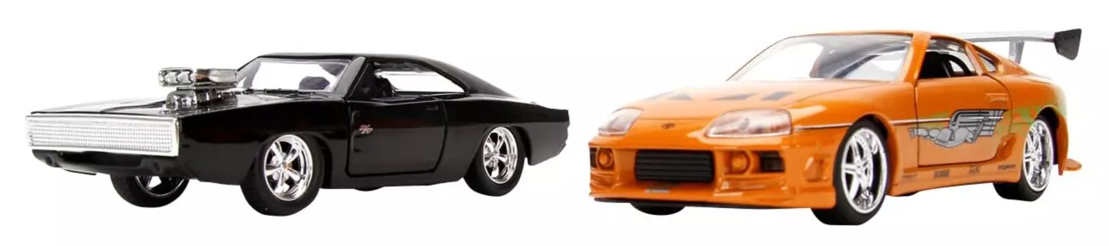 Jada Toys Fast Furious Series Dominic Dodge Charger Black Brian Toyota Supra Orange Twin Pack Готовый продукт и 1/32 F&F и
