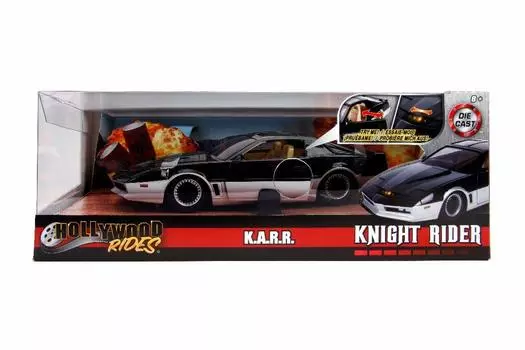 Jada Toys Hollywood Rides Knight Rider K.A.R. 1982 Pontiac Firebird 1:24 Die-cast Vehicle with Light-up Function, Gloss BlackSilver