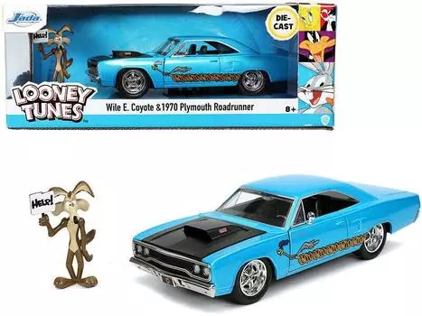 JADA TOYS Looney Tunes Plymouth Road Runner 1970 Синий с фигуркой койота Looney Tunes Wile Coyote Road Runner 32038 1/24 E. [Элемент] синий