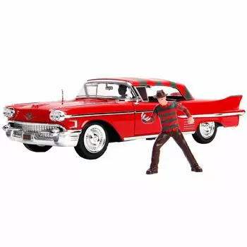 JADA TOYS Мини-машинка HWR 1958 Cadillac Krueger Кошмар на улице Вязов Красный 26066 1/24 с Фредди красный