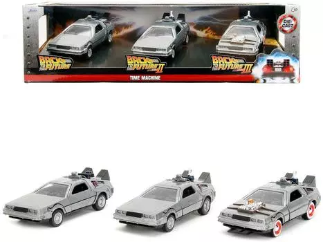 JADA TOYS Набор «Назад в будущее» Delorean Back To The Future 33399 1/32 1-2-3 [Предмет] серебряный