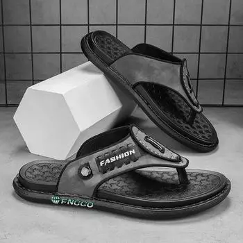 JAHSEH мужские тапочки из натуральной кожи, шлепанцы ручной работы с крокодиловой текстурой, летняя мужская повседневная обувь, нескользящая уличная мужская пляжная обувь 38 чёрный