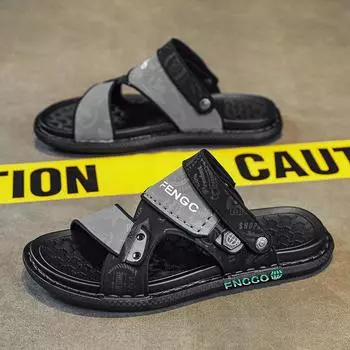 JAHSEH повседневная модная мужская обувь, кожаные мягкие нескользящие пляжные летние сандалии без шнуровки, шлепанцы на плоской подошве, прогулочная обувь, размер 38-44 38 чёрный