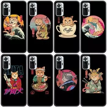 Чехол для телефона JAMULAR Neko Ramen Japan Cat Anime для Xiaomi Redmi Note 11 10 9 8 Pro 11T 10T 10S 9S 8T 9 9A 9C 9T, черный мягкий чехол Redmi 8