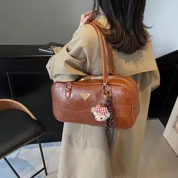 Jane Berger retro splicing Boston bag fashion high-end shoulder bag large capacity commuter bag for girlfriend 36*12*18 чёрный