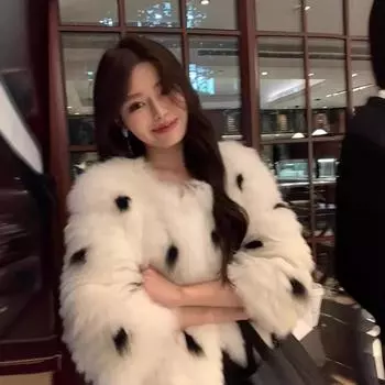 Jane Eyre 2024 Лидер продаж Элегантное облегающее пальто из лисьего меха в горошек, женское короткое осенне-зимнее милое S белый