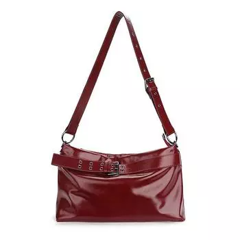 Jane/Original Small Size Mukens Bordeaux Red Belt Buckle Oil Wax Leather Retro One Shoulder Shoulder Tote Bag Small size Bodor Red In Stock