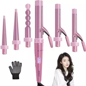 janelove Щипцы для завивки волос Набор щипцов для завивки волос Регулировка температуры Быстрый нагрев в течение 30 секунд Розовые щипцы для завивки волос Щипцы для завивки волос Curl 6-в-1 80-230