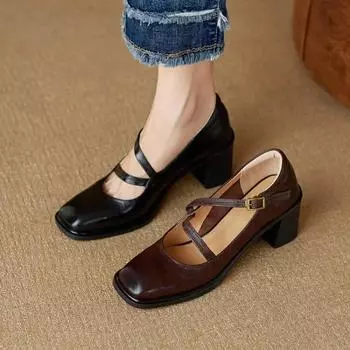 Туфли-лодочки Janes Vintage Black, женские, с пряжкой, нескользящие, повседневные, на среднем каблуке, офисные туфли, элегантные, на высоком каблуке, новые 35 чёрный