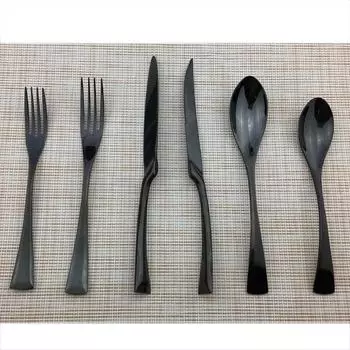 JANKNG 24 шт., черная посуда из нержавеющей стали 18/10, зубчатый острый нож для стейка, набор столовых приборов, набор столовых приборов для 4 серебряный