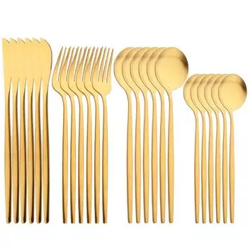 JANKNG 24 шт. матовая посуда золотой нож вилка десертные ложки набор столовых приборов набор столовых приборов из нержавеющей стали кухонный набор столового серебра серебряный