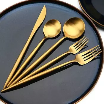 JANKNG 5 шт. тяжелая матовая золотая столовая посуда из нержавеющей стали 304, набор столовых приборов, столовые приборы, кухонная утварь, столовые приборы, набор столовых приборов серебряный