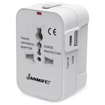 Janmifly Overseas Conversion Plug Outlet 1 порт Type C 1 порт USB Conversion Plug Multi Conversion Plug для путешествий за границу и учебы за рубежом