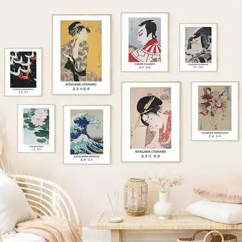 Janpan Ukiyoe Outamaro Hokusai Kanagawa Surfing PostersWall Art Холст Картины и принты Настенные картины для декора гостиной 21x30cm No Framed