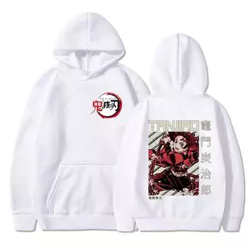 Japan Anime Demon Slayer Kamado Tanjirou Printed Hooded Men Women Kimetsu No Yaiba Hoodies Harajuku Unisex Oversized Sweatshirt XS чёрный