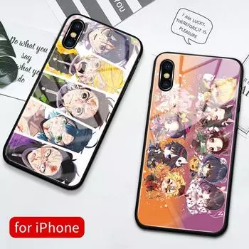 Japan Anime Demon Slayer Kimetsu no Yaiba Glass Phone Cover Case For iPhone 14 13 12 11 Pro max 6 7 8 14 Plus X XS XR XS Max iPhone 6 6s