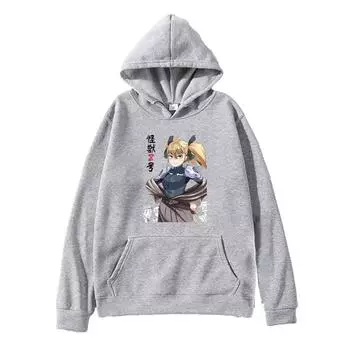 Japan Anime Kaiju No. 8 Ichikawa Reno Graphic Print Hooded Men Women Trendy Hoodies Oversized Sweatshirt Harajuku Male Pullover XS серый