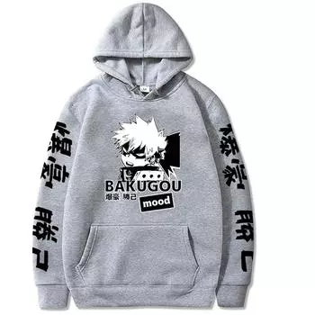 Japan Anime My Hero Academia Bakugou Katsuki Graphic Print Hooded Men Women Manga Hoodies Plus Size Sweatshirt Harajuku Pullover XS чёрный