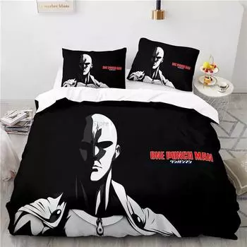 Japan Anime ONE PUNCH-MAN 3D Pattern Duvet Cover Set with Pillowcase 2/3pcs Cartoon Bedding Sets Bed Linen Queen King Bedclothes 135x200cm