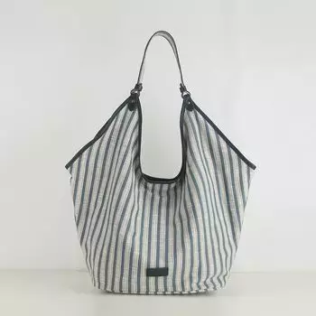 Japan fashion Artistic Stripe Canvas Bag Women Simple Commuter Tote Bag Large Capacity Portable Shoulder Bag Stripes Blue