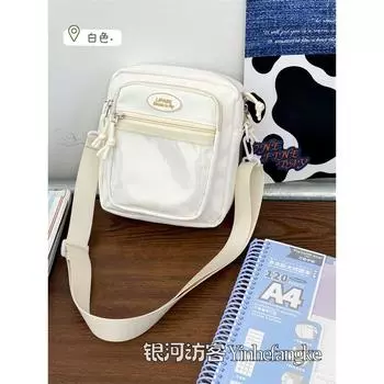 Japan fashion Ins Girl Casual Small Bag Versatile Student Messenger Bag Two-Dimensional Cute Pain Bag Lightweight Mobile Phone Bag White