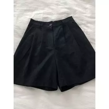Japan fashion Linen Shorts Women Summer High Waist Slimming A Word Wide Leg Pants Small Casual Cotton and Linen Pants Cropped Pants Black XL