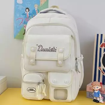Japan fashion Niche Cute Design Backpack Large Capacity Waterproof Schoolbag Women Junior High School Student Backpack Beige White