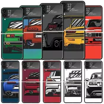 Japan JDM Sports Cars Comic Shockproof Hard Case For Samsung Galaxy Z Flip 4 3 5G Phone Cover Z Flip3 Flip4 Black Fundas Matte S Samsung Z Flip 4