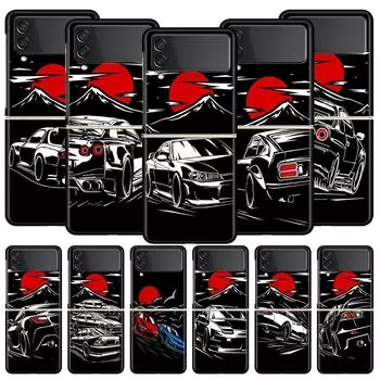 Japan JDM Sports Cars Male Men Phone Case for Samsung Galaxy Z Flip 3 4 5 Black Folding Mobile Shell Hard Coque Protect Cover Samsung Z Flip 3