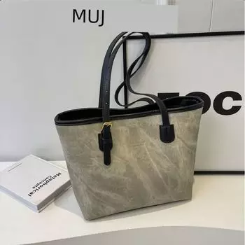 Japan Non-Printed Muj High-Grade Versitile Fashion One-Shoulder Commuter Bag Female Students Class Large Capacity Tote Bag Gray without pendant