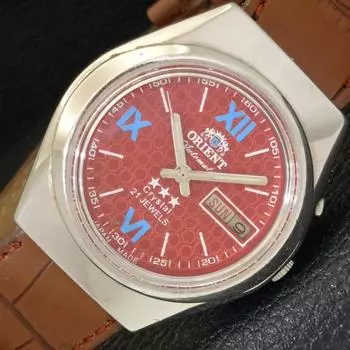 JAPAN ORIENT CRYSTAL AUTOMATIC 46943 МУЖСКИЕ ЧАСЫ С КРАСНЫМ ЦИФЕРБЛАТОМ И ДНЕМ a431935-2 R109-a431935