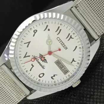 ЯПОНИЯ ВОССТАНОВЛЕННЫЕ МУЖСКИЕ ЧАСЫ CITIZEN 8200 АВТОМАТИЧЕСКИЕ АРАБСКИЕ СЕРЕБРЯНЫЕ ЦИФЕРБЛАТНЫЕ a425314-2 RL-a425314