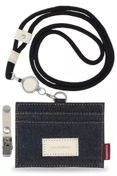 Japan s proud denim ID card case with retractable reel, neck strap