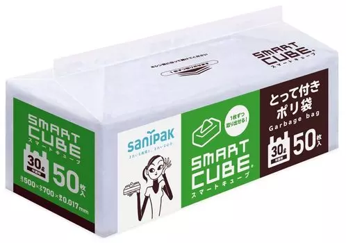 Япония Sanipak Мешок для мусора с ручкой ПНД Полупрозрачный 30 л 50 штук Набор из 12 Smart Cube SC39 0.017