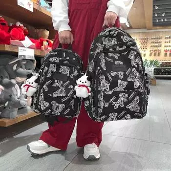 Japan Schoolbag Japan fashion Campus High School Junior High School Student Backpack 2025 New College Student Computer Backpack Small size black hair ball pendant