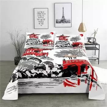 Japan Style 0.91.21.51.82.0m Fashion Digital Printing Polyester Bed Flat Sheet With Pillowcase For Woman Bedding Set 70x133cm 2pcs