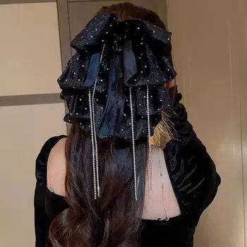 Japan Style Women Girls Velvet Bow Tassel Hair Clip Female Elegant Temperament Decorate Casual Shark Hair Claw Hair Accessories