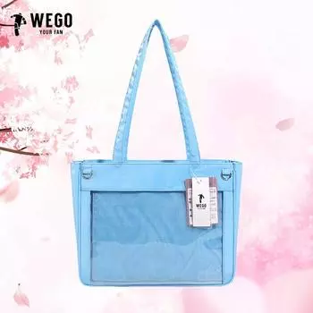 Japan Wego Ribbon Pain Silk Royal Bar Bag Size S Girl Carrying Casual Commuter Two-Dimensional Grain Handbag Colorectal pain Light Blue