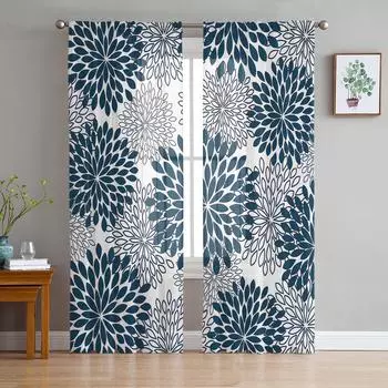 Japanese Abstract Flower Curtain For Living Room Transparent Tulle Curtains Window Sheer For The Bedroom Accessories Decor W135 x H114cm
