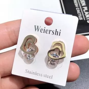 Japanese and Korean 18K rose gold titanium steel zircon stud earrings, femininity simple four-leaf clover black earrings Internet celebrity