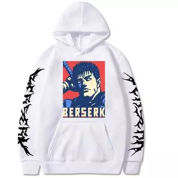 Japanese Anime Berserk Hoodies Warm Winter Streetwear Harajuku Cool Guts Unisex Fashion Hip Hop Oversized Long Sleeve Sweatshirt XS белый