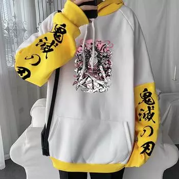 Японский аниме Demon Slayer Kamado Nezuko Cool Print Hooded Men Women Prefused Hoodies Manga Pullover Harajuku Male Sweatshirt XS чёрный