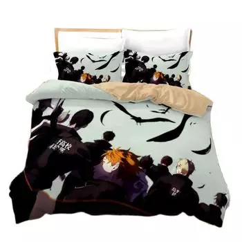 Japanese Anime Haikyuu Bedding Set,3D Pirnted Haikyuu Duvet Cover Set,Volleyball Boys Quilt Cover Bed Linen Set 135x200cm 2pcs