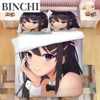 Японский аниме Сакурадзима Май 3D печатный комплект постельного белья пододеяльники наволочки одеяло комплект постельного белья постельное белье 04 EU single(135x200cm)