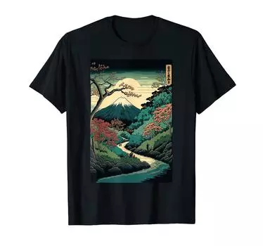Japanese Art Anime Manga Style Fuji Stream Ukiyo-e Mt. & T-Shirt